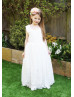 Ivory Lace V Back Long Flower Girl Dress